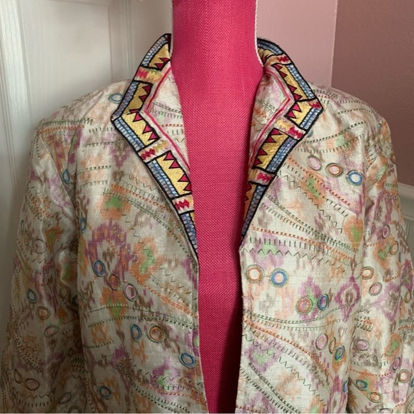 Anu by Natural Pastel Embroidered 100% Silk Jacket size Large - Picture 2 of 8